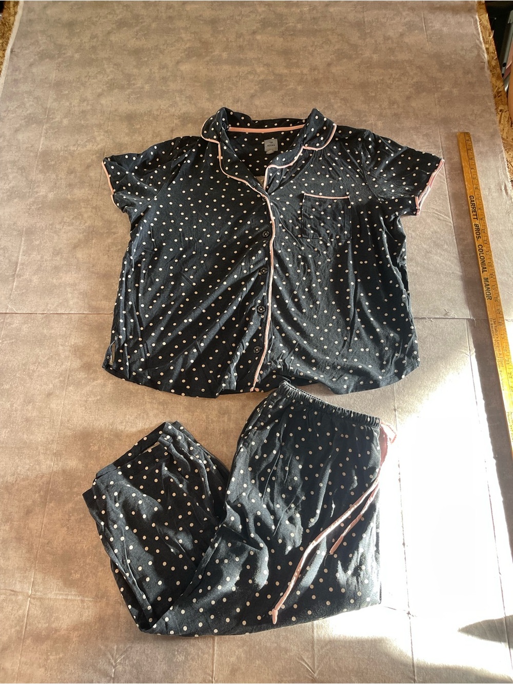 Jane and Bleecker Black Polka Dot Pajama Set with Pink Trim
